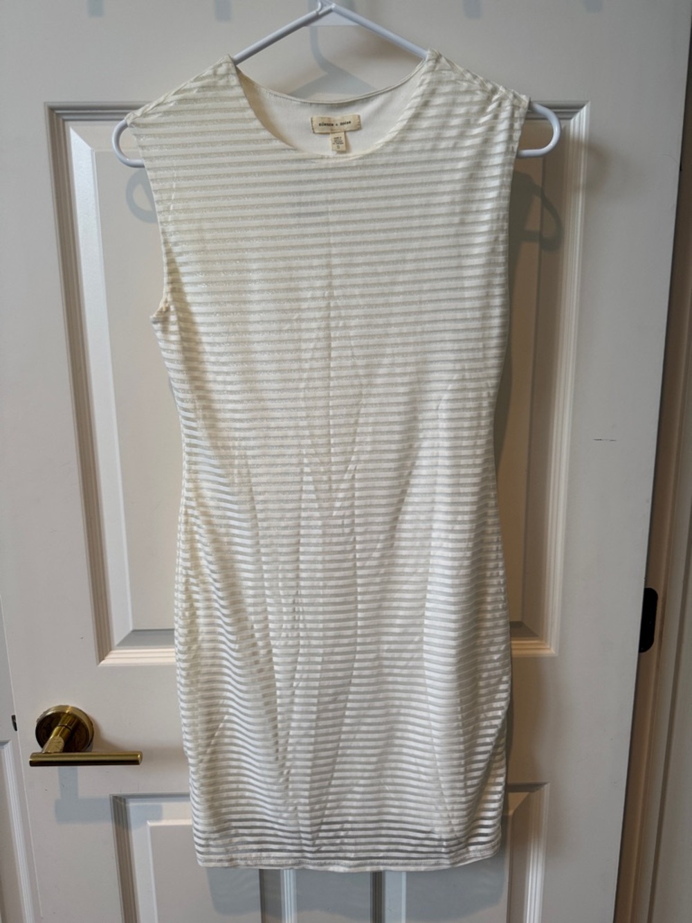 silence + noise Cream and White Striped Sleeveless Midi Dress